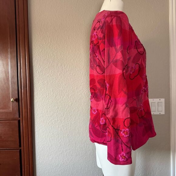 Vintage Susan Bristol Red Pink Floral Embroidered V-Neck Sweater L Large - Picture 6 of 9